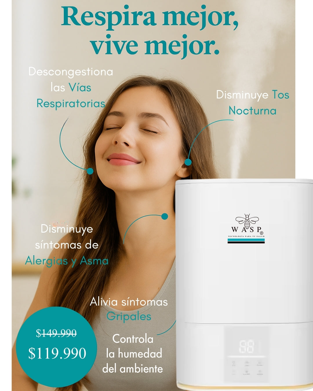 Humidificador Versa Smart con Función Purificadora y Difusor de Aroma