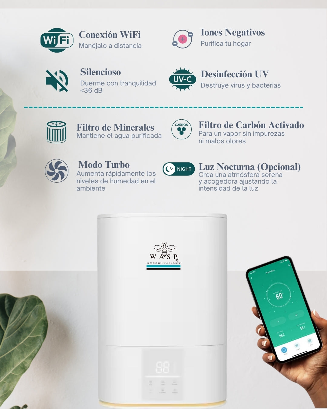 Humidificador Versa Smart con Función Purificadora y Difusor de Aroma