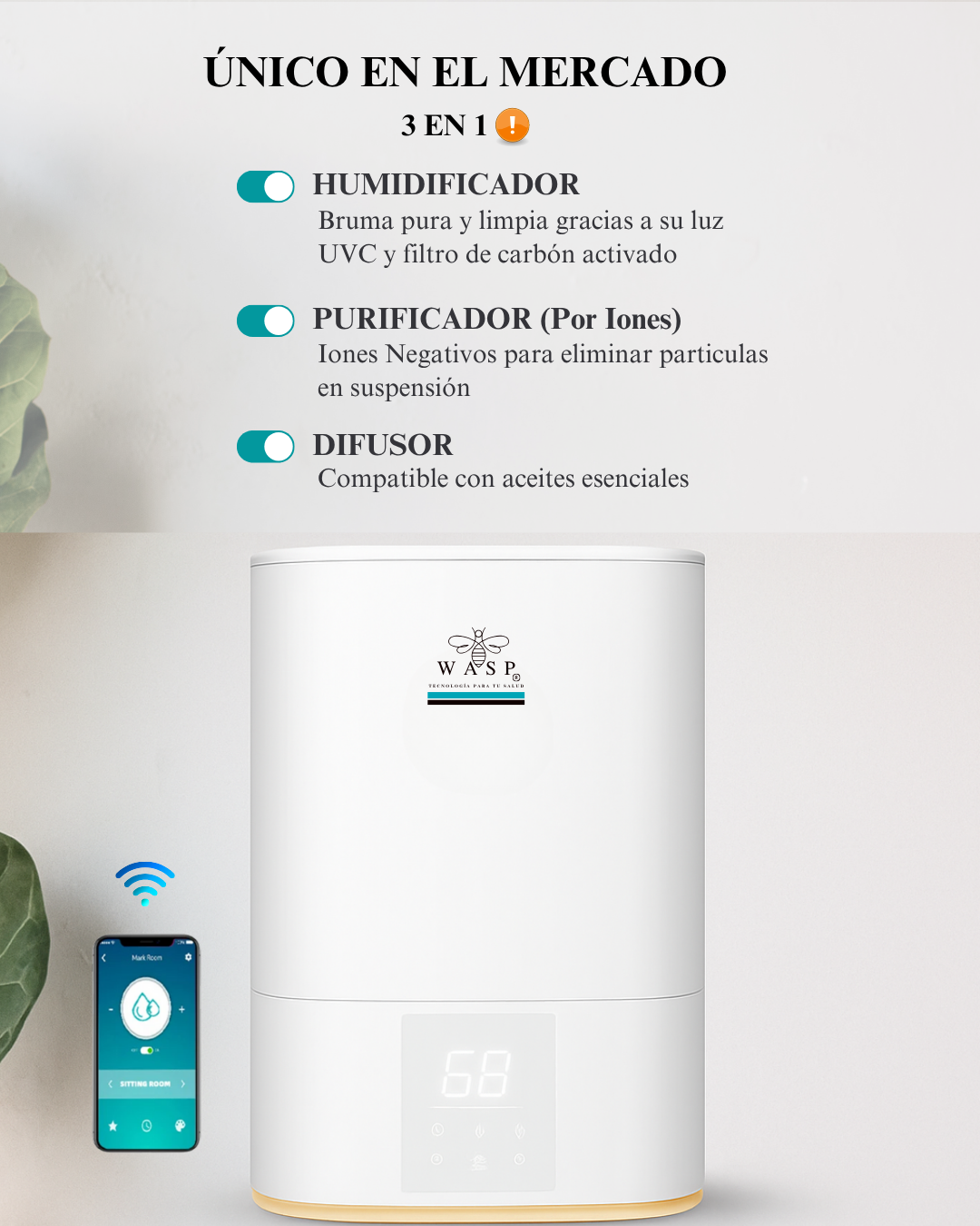 Humidificador Versa Smart con Función Purificadora y Difusor de Aroma