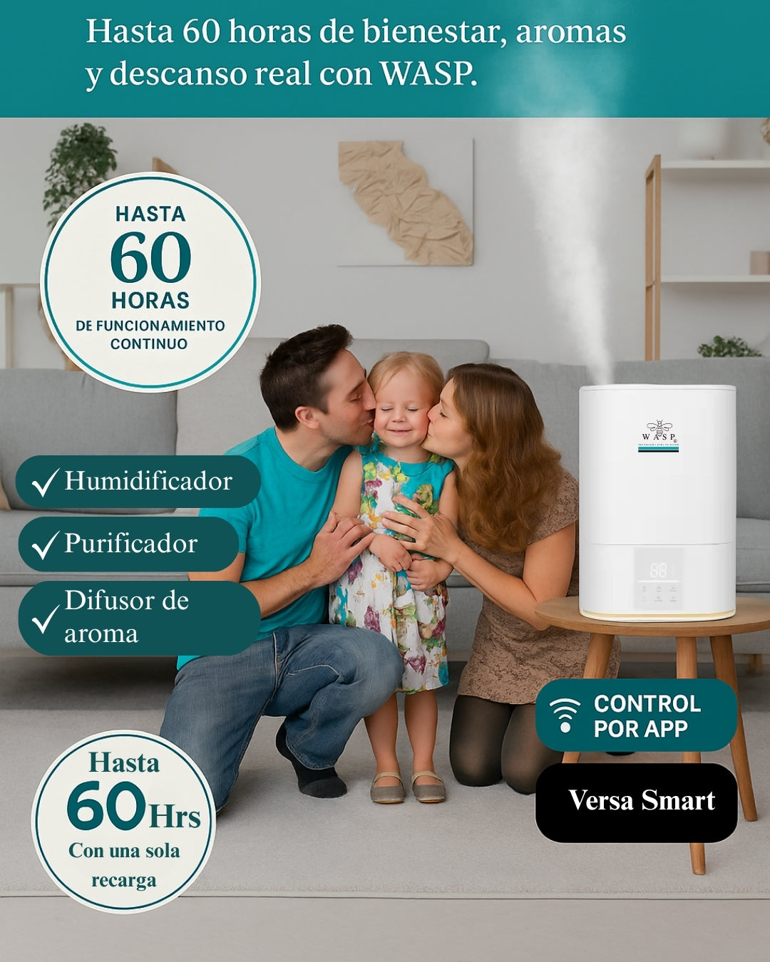 Humidificador Versa Smart con Función Purificadora y Difusor de Aroma