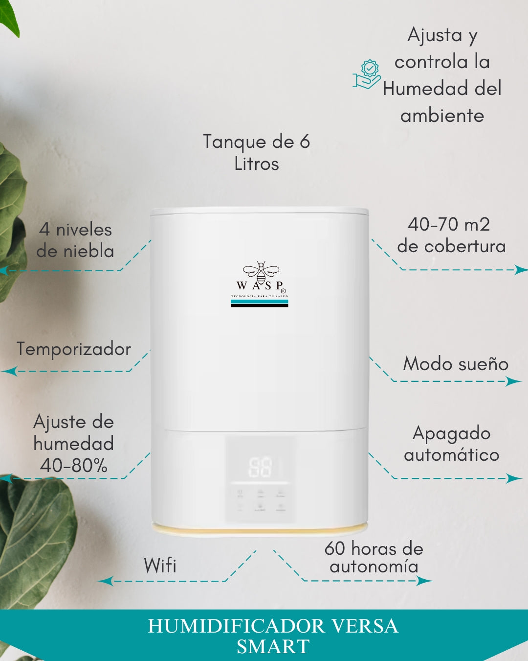 Humidificador Versa Smart con Función Purificadora y Difusor de Aroma