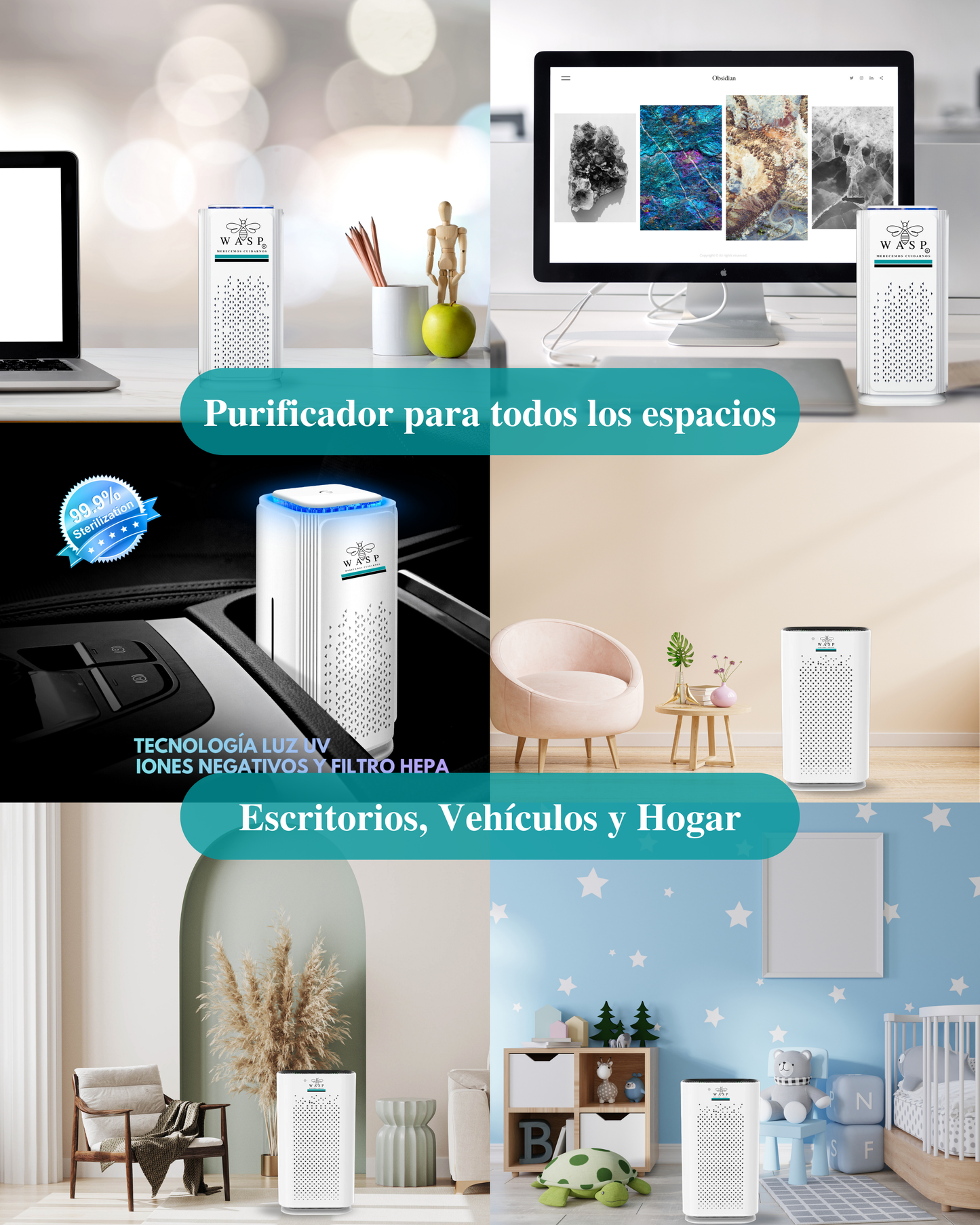 Pack Alérgico: Purificadores Smart Wasp y 2 Portátiles Wasp / Solución Integral