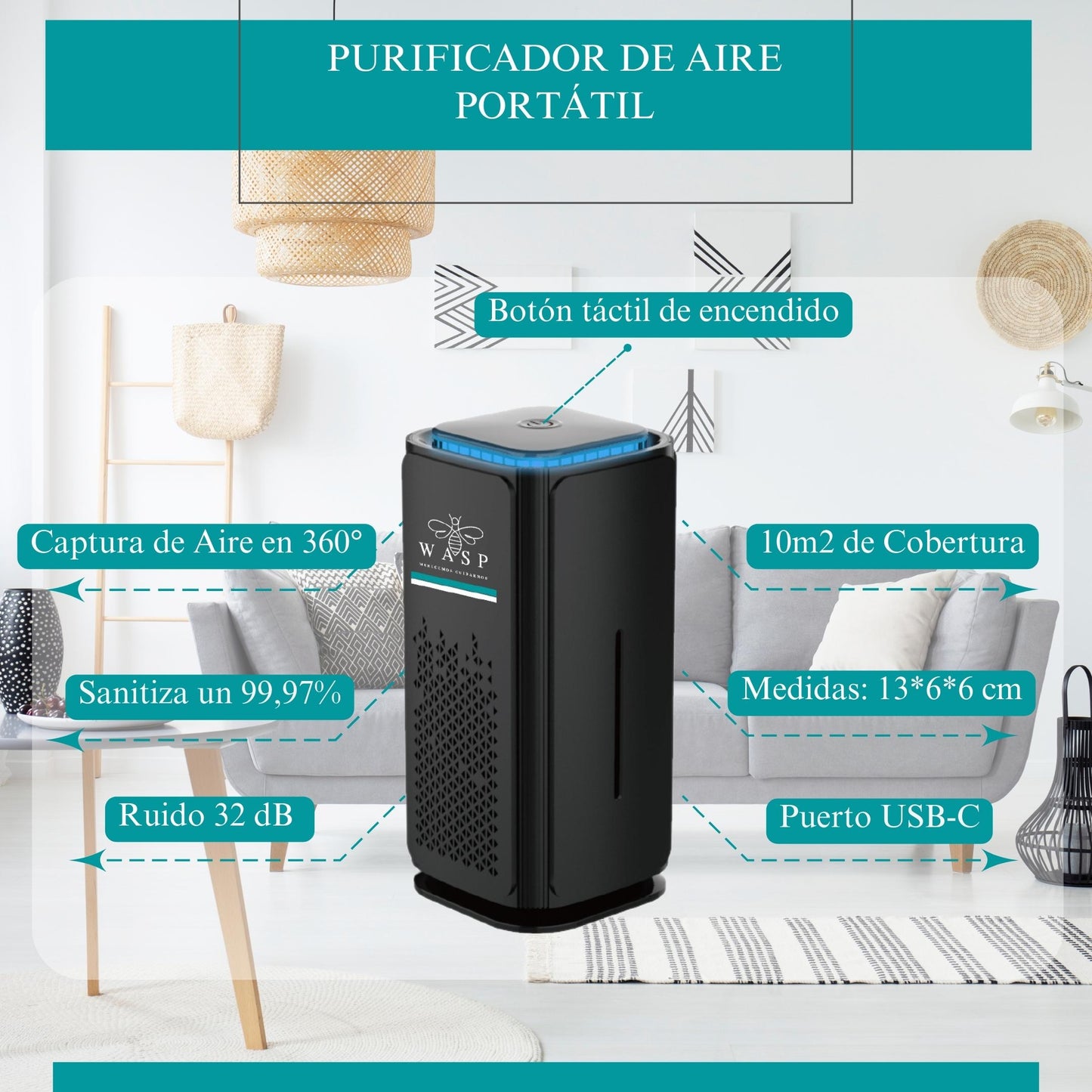 Purificador De Aire Portátil Con Triple Tecnología - MI WASP