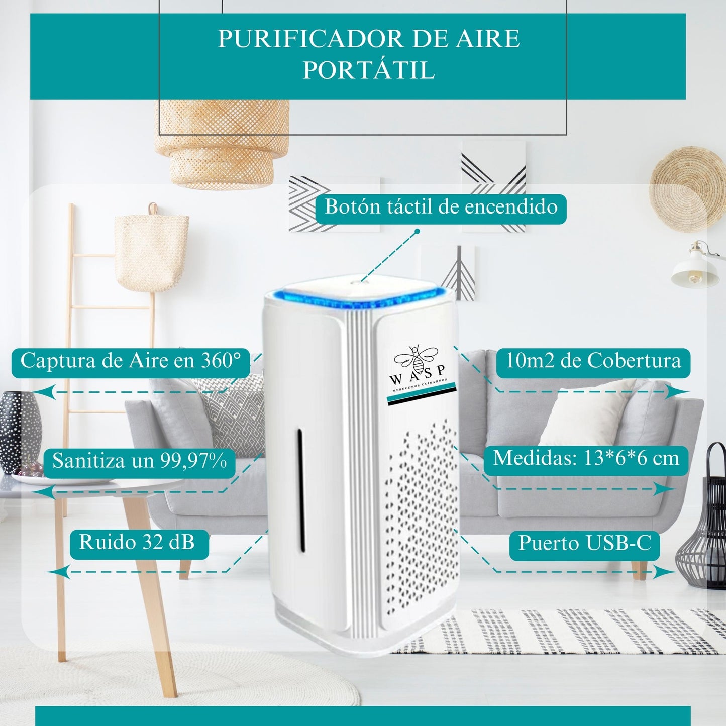 Purificador De Aire Portátil Con Triple Tecnología - MI WASP