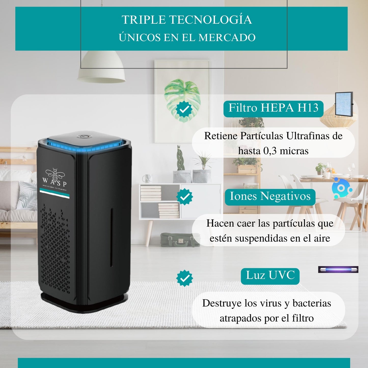 Purificador De Aire Portátil Con Triple Tecnología - MI WASP