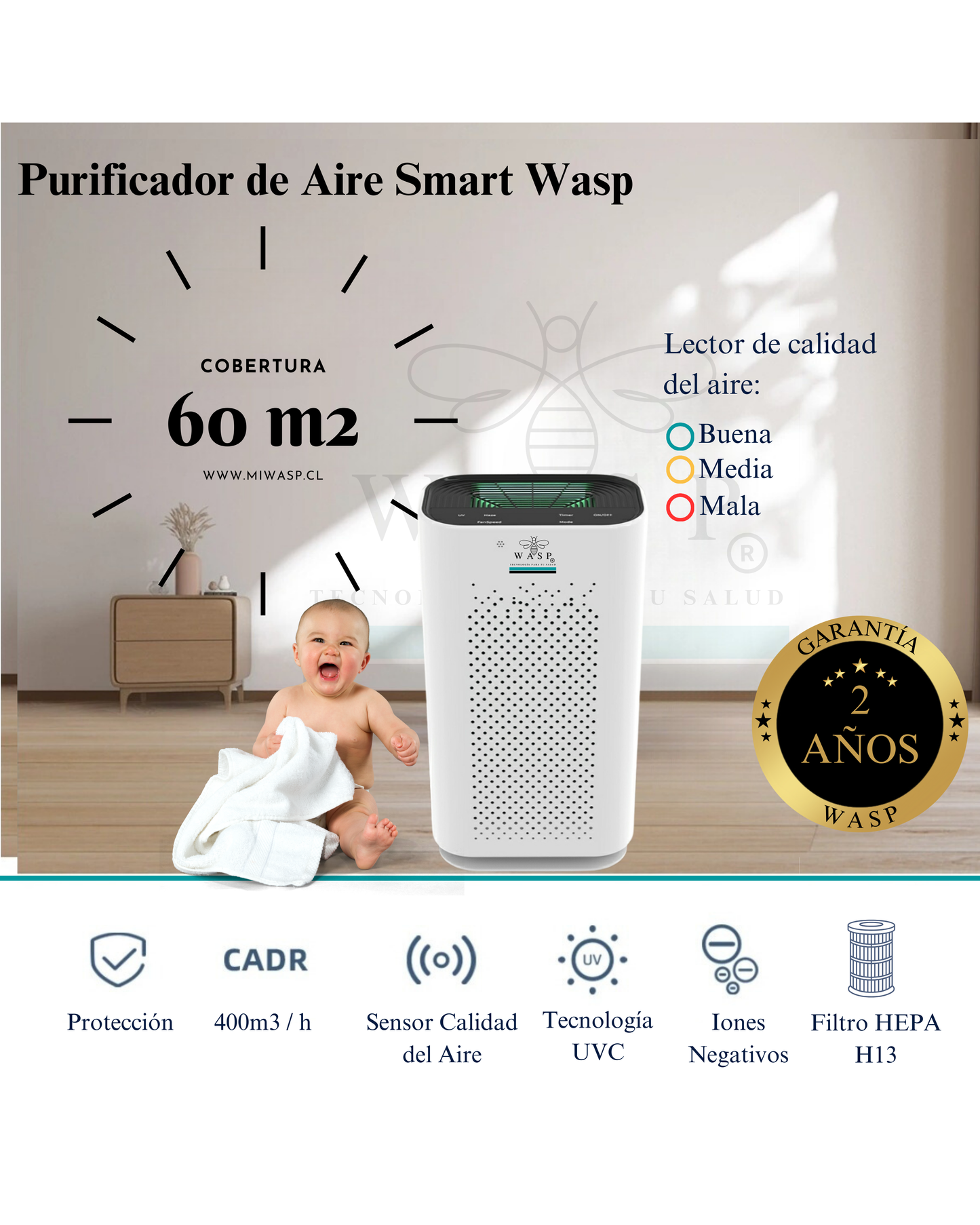 Pack Alérgico: Purificadores Smart Wasp y 2 Portátiles Wasp / Solución Integral