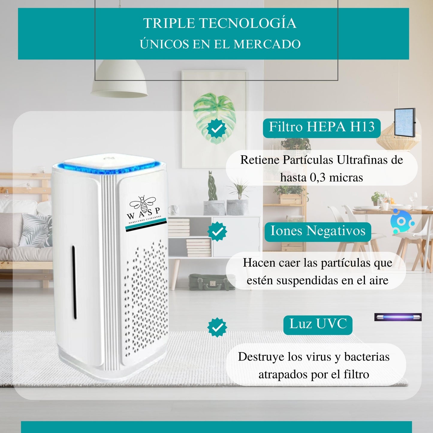 Purificador De Aire Portátil Con Triple Tecnología - MI WASP