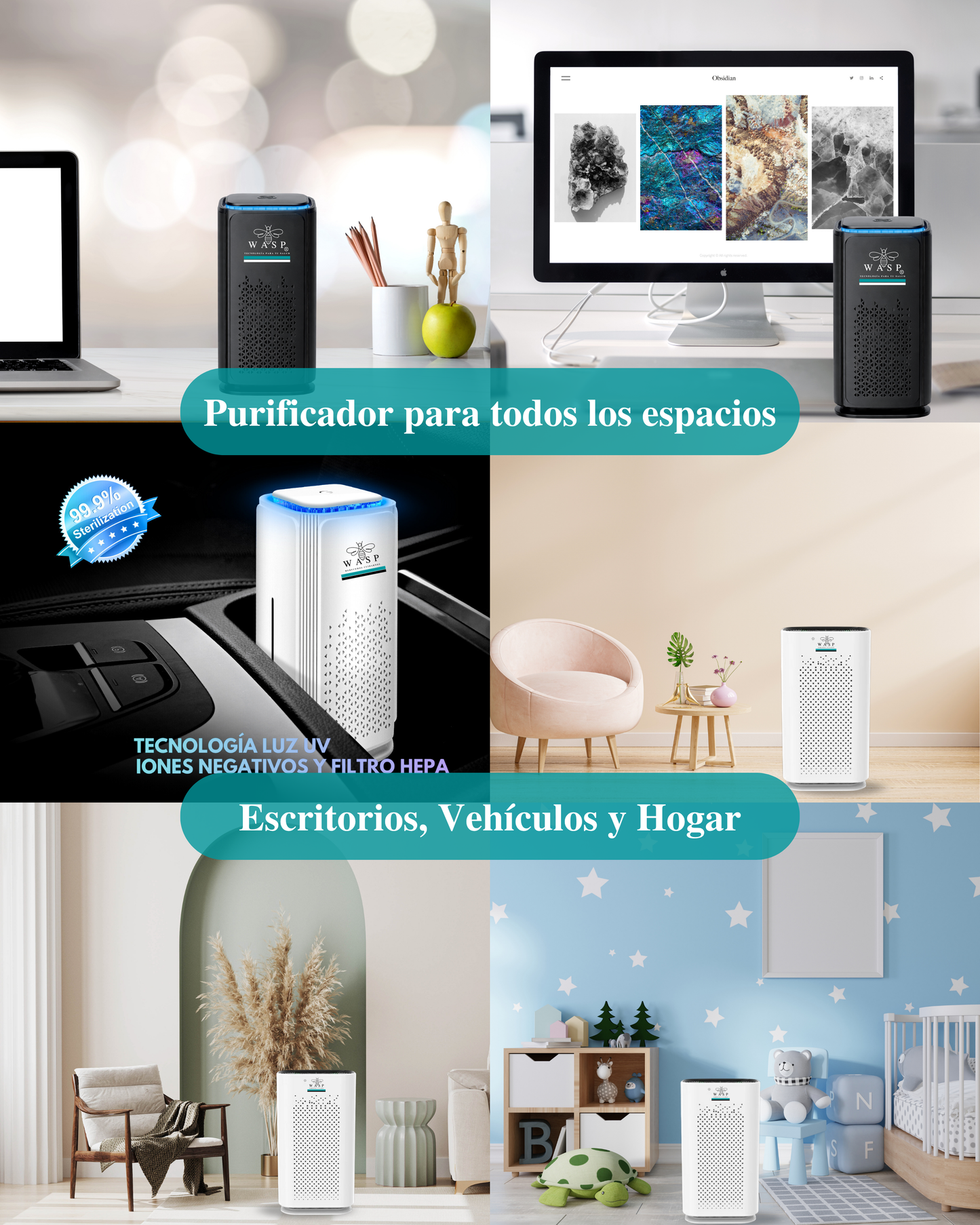 Pack Alérgico: Purificadores Smart Wasp y 2 Portátiles Wasp / Solución Integral