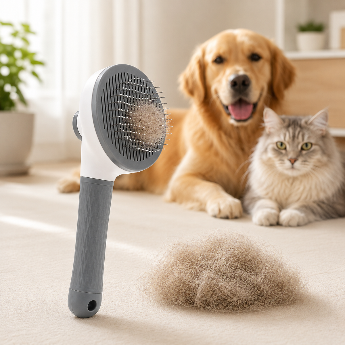 Cepillo Quita Pelos con autolimpieza para perros y gatos