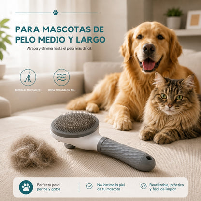 Cepillo Quita Pelos con autolimpieza para perros y gatos
