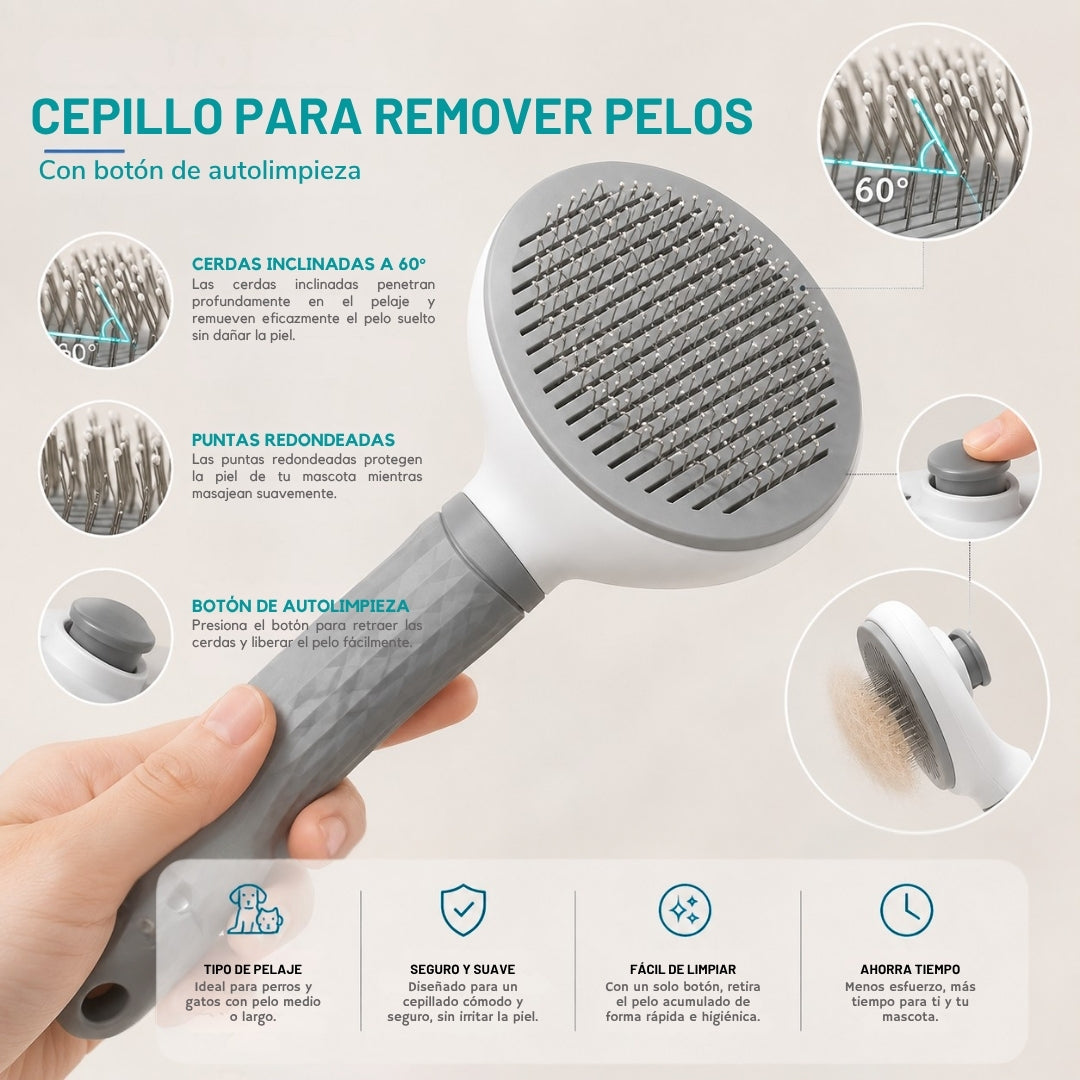 Cepillo Quita Pelos con autolimpieza para perros y gatos