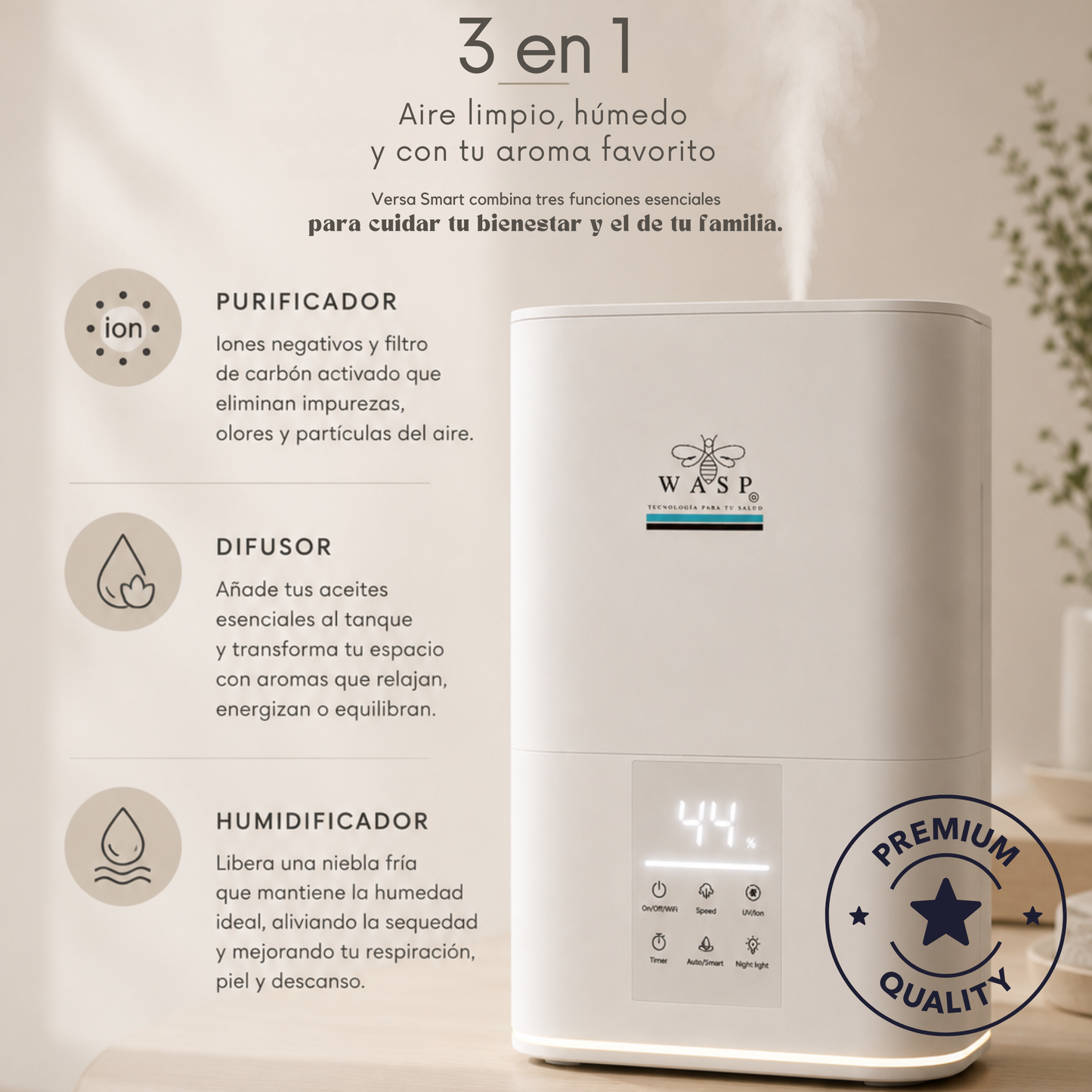 Humidificador Versa Smart con Función Purificadora y Difusor de Aroma