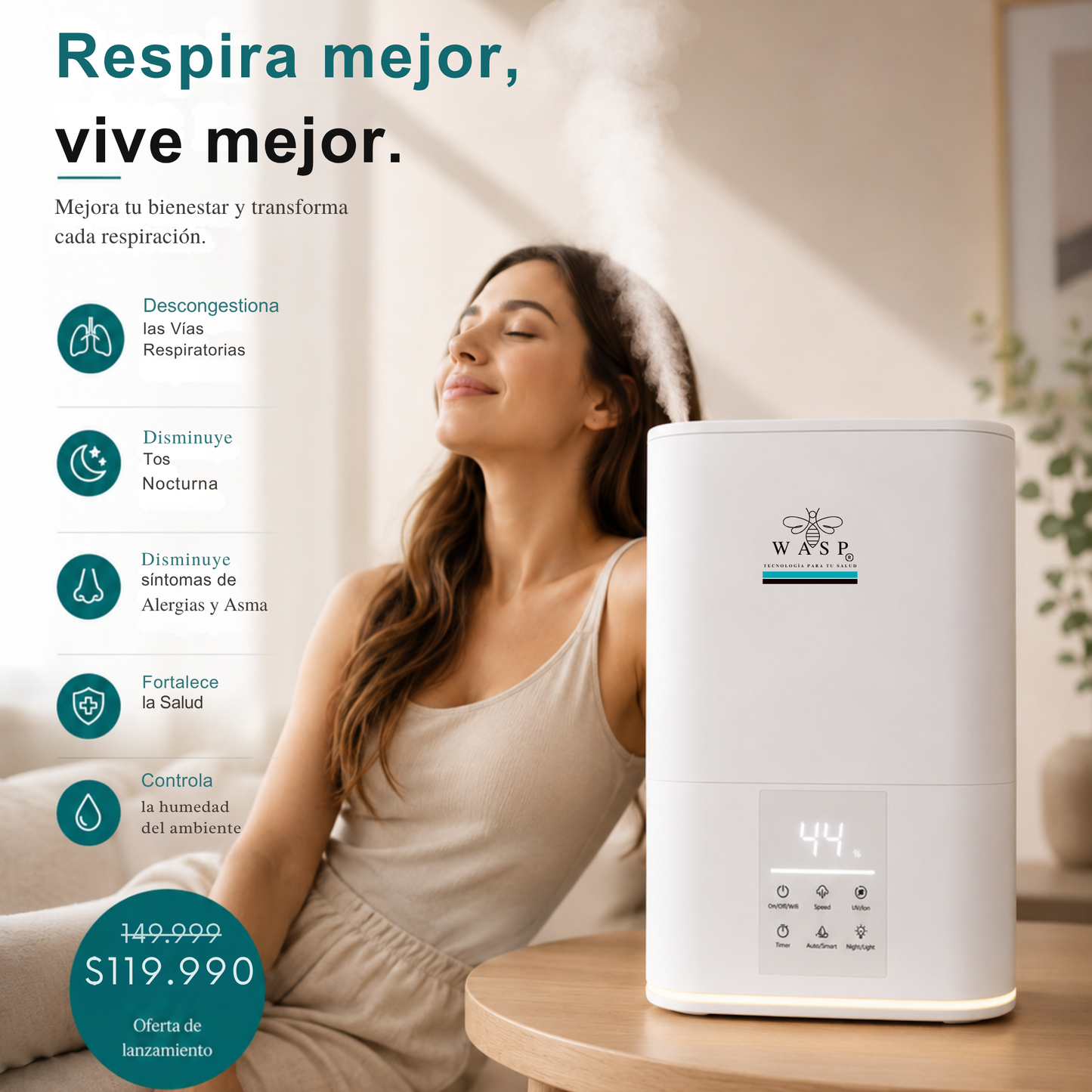 Humidificador Versa Smart con Función Purificadora y Difusor de Aroma