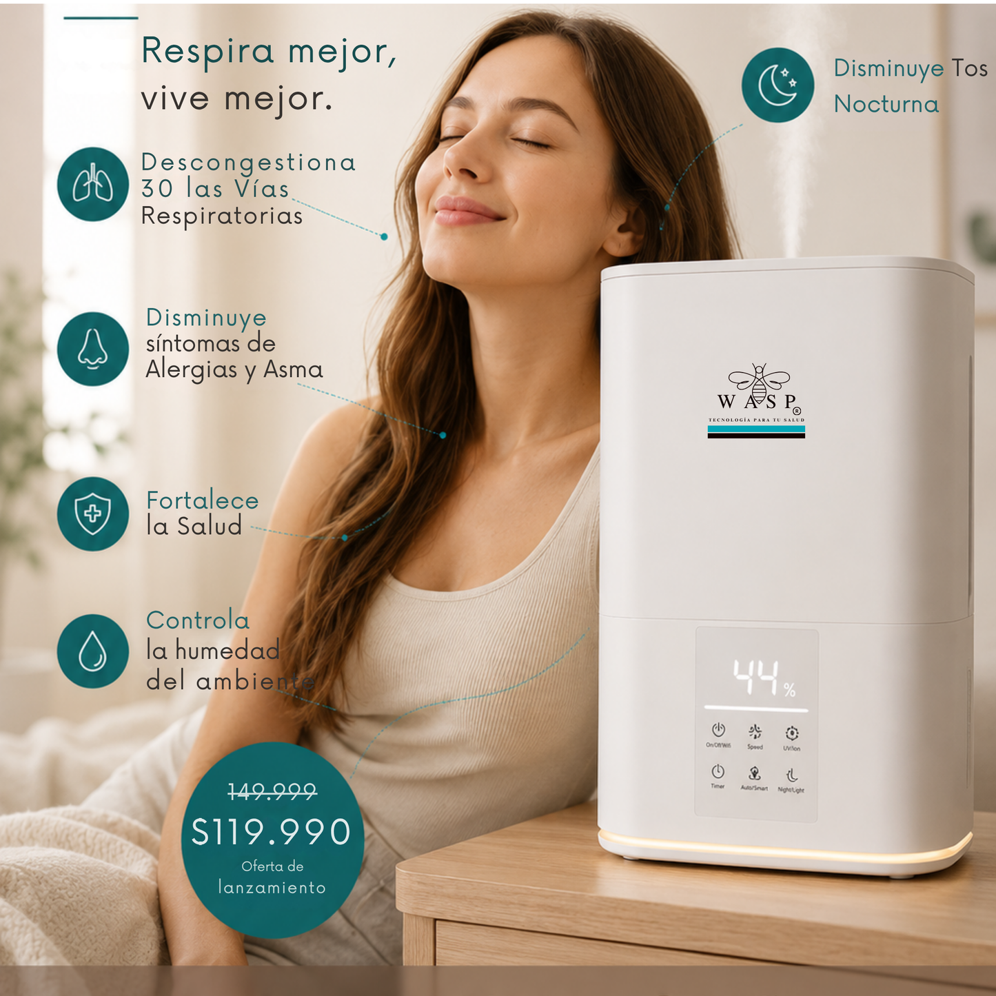 Humidificador Versa Smart con Función Purificadora y Difusor de Aroma