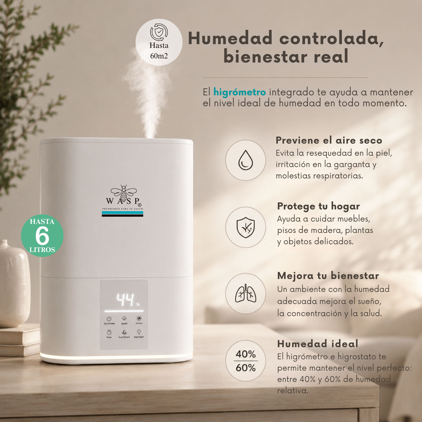 Humidificador Versa Smart con Función Purificadora y Difusor de Aroma