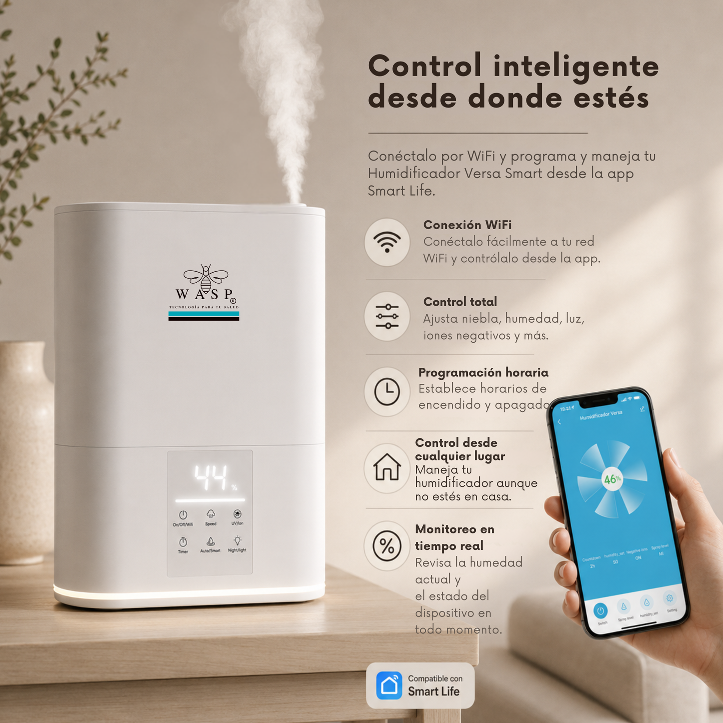 Humidificador Versa Smart con Función Purificadora y Difusor de Aroma