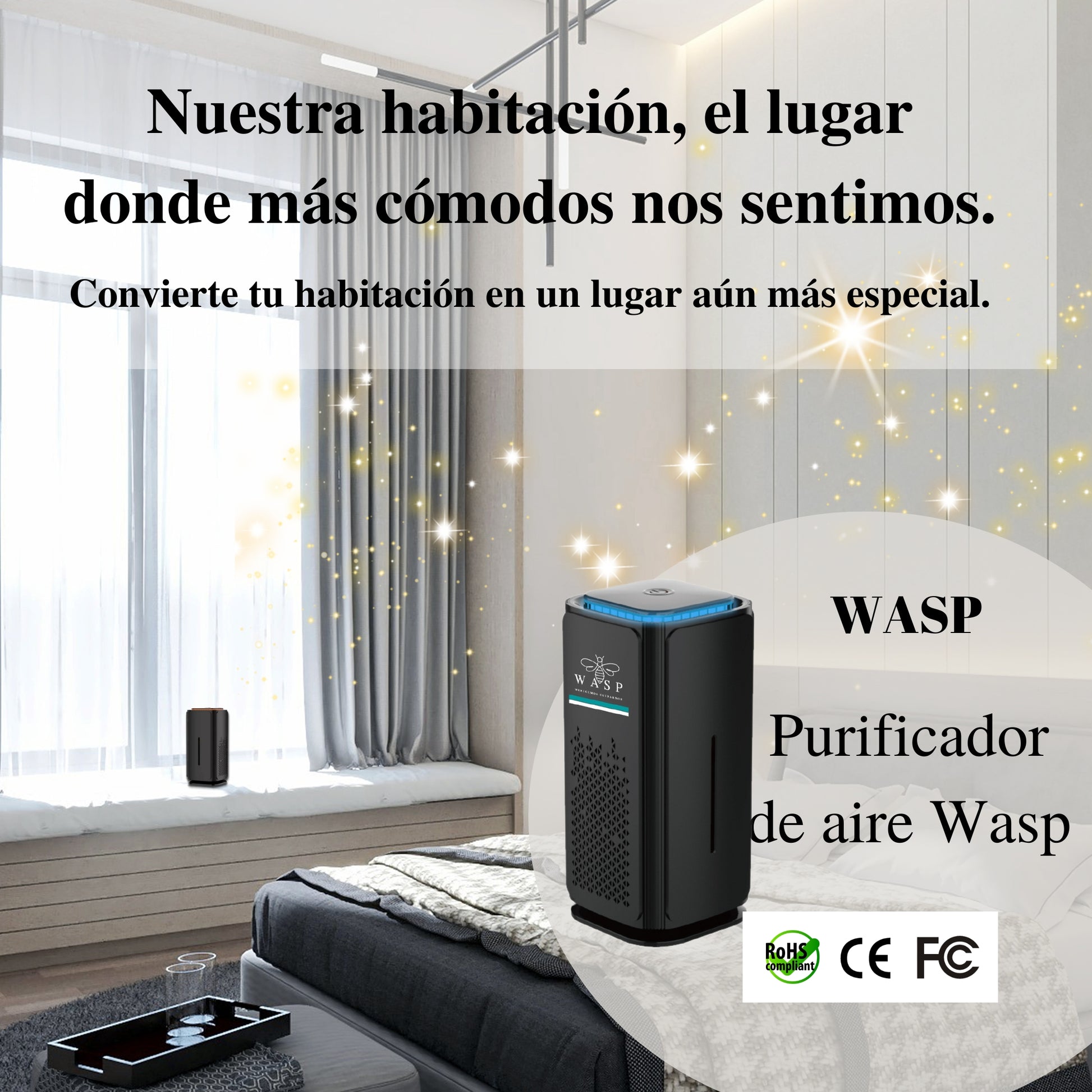 WASP Purificador de Aire con Filtro HEPA Ionizador y Luz UV